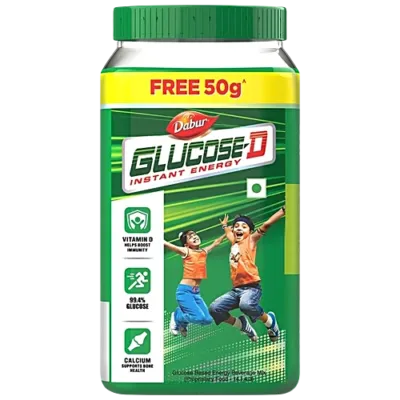 DABUR GLUCOSE D 450GM PJR ENERGY BOOST VIT D CAL 99 4 GLUCO 50GM FR
